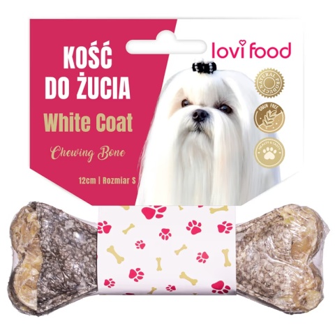 Lovi Food Kość do żucia dla białego psa, z dorszem S 12cm 55g
