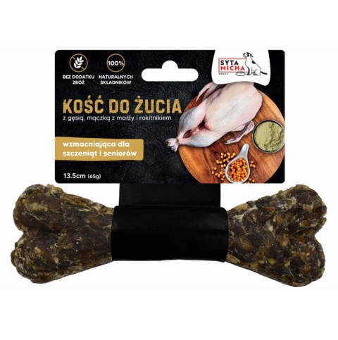 SYTA MICHA Kość do żucia dla psa z gęsią, małżą nowozelandzką, witaminami i rokitnikiem 13.5 cm - wzmacniająca