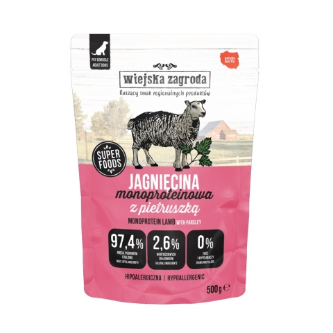 Wiejska Zagroda Karma mokra dla psa Monobiałkowa Jagnięcina (dorosły) 500g