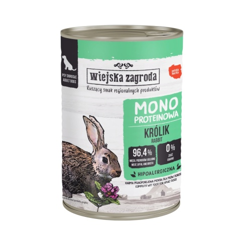 Wiejska Zagroda Karma mokra dla psa Monobiałkowa Królik (dorosły) 400g