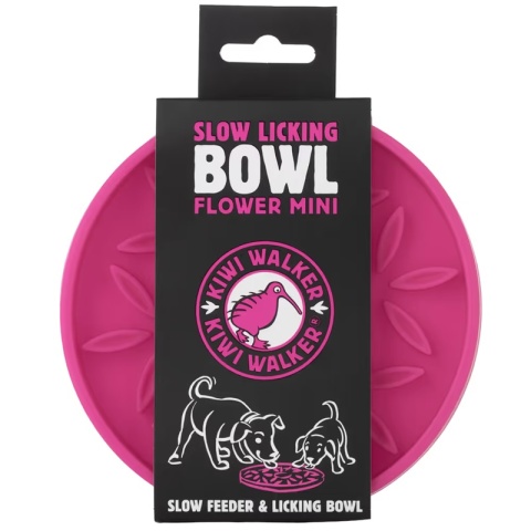 Kiwi Walker Slow Licking Bowl Flower Mini RÓŻOWY 14 cm Mata do lizania dla psa, okrągła z wypustkami w kształcie kwiatków