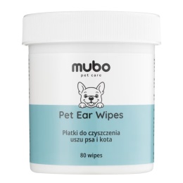 Mubo Pet Ear Wipes 80szt. Płatki do czyszczenia uszu psa i kota, nawilżane