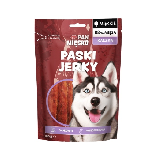 Pan Mięsko Przysmak dla psa Paski Jerky Kaczka 100g