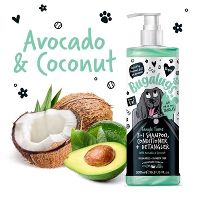 Szampon z odżywką i rozkołtuniacz o zapachu awokado i kokosa - 250ml Bugalugs Tangle Tame 3in1 Shampoo